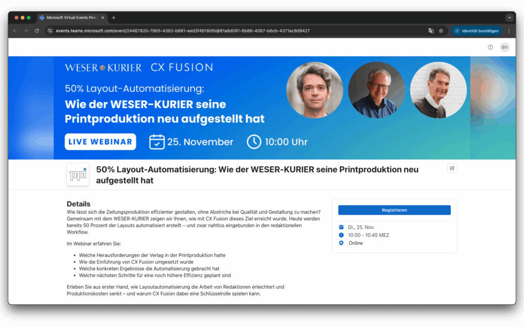 Live-Webinar: 50% Layout-Automatisierung – Wie der WESER-KURIER seine Printproduktion neu aufgestellt hat